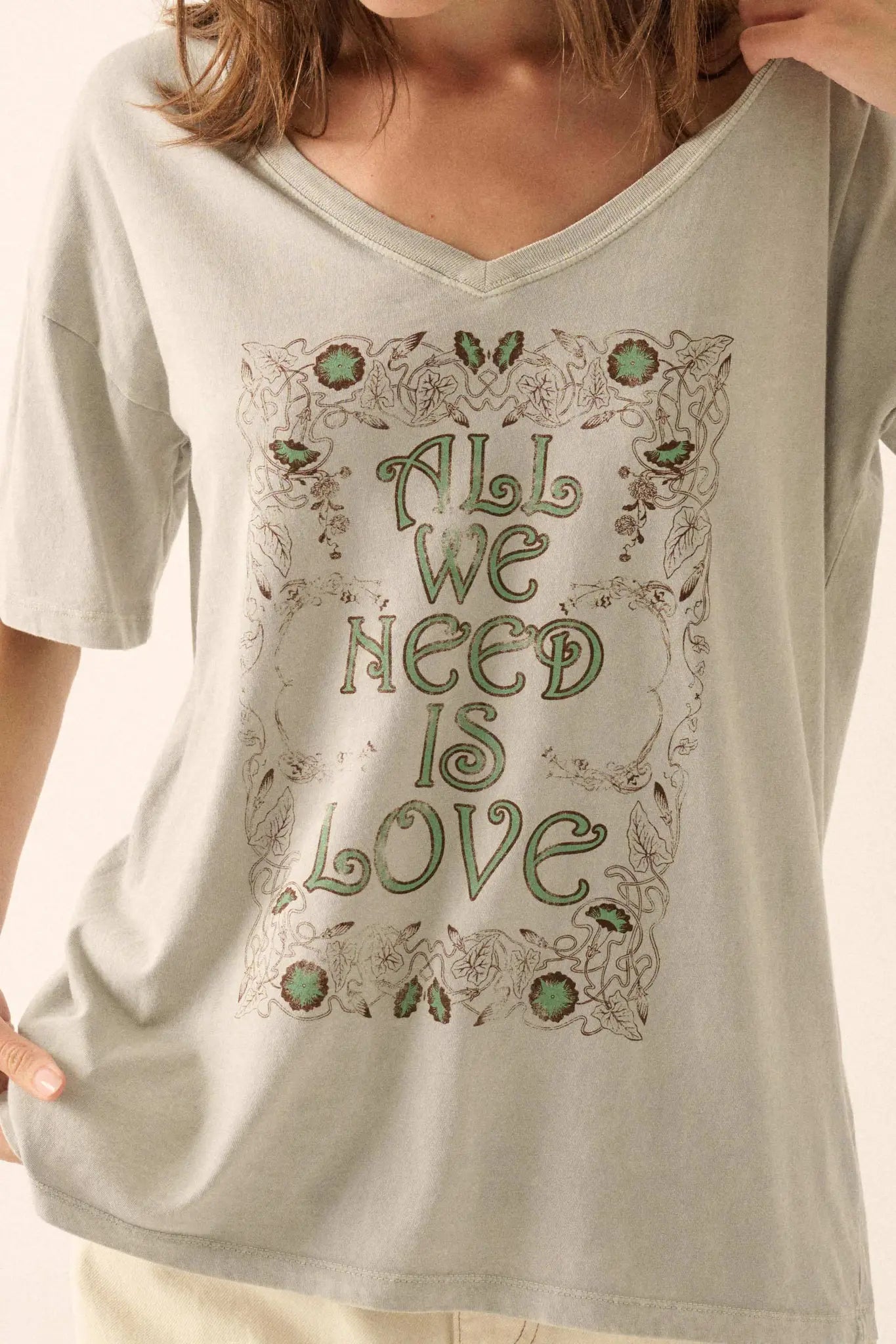 All We Need Is Love V-Neck Graphic Tee