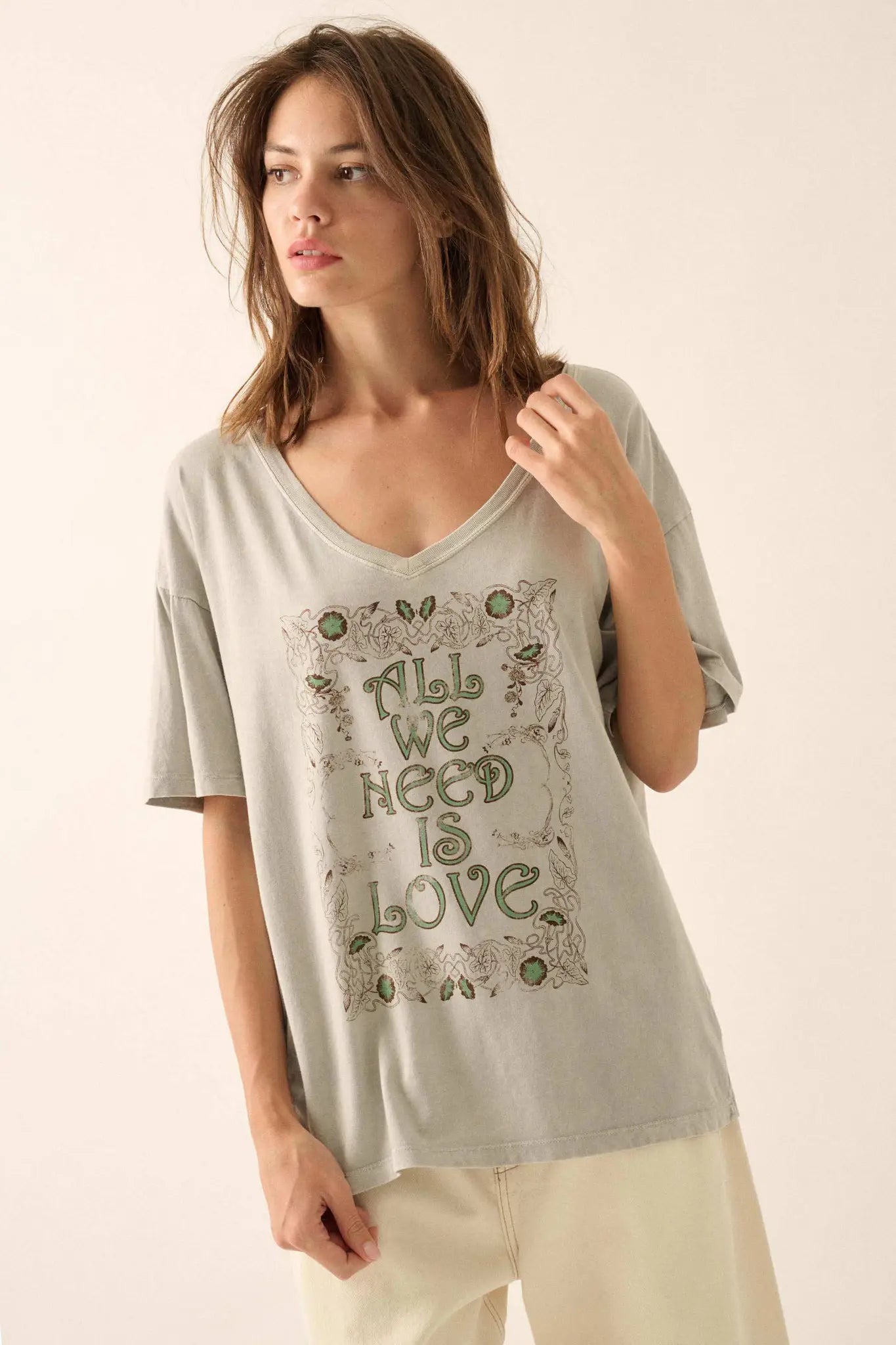 All We Need Is Love V-Neck Graphic Tee