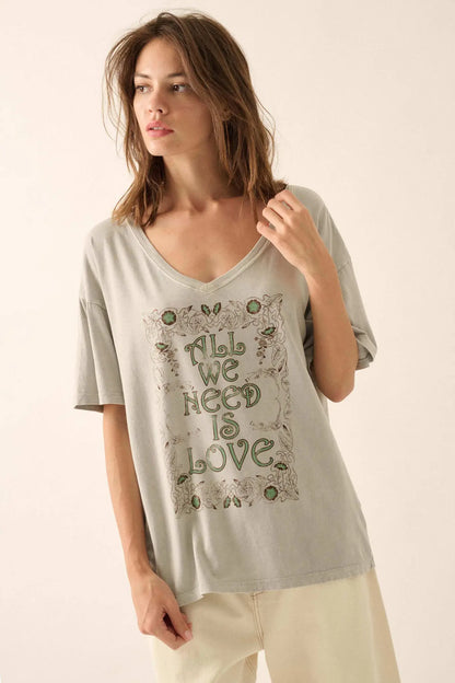 All We Need Is Love V-Neck Graphic Tee