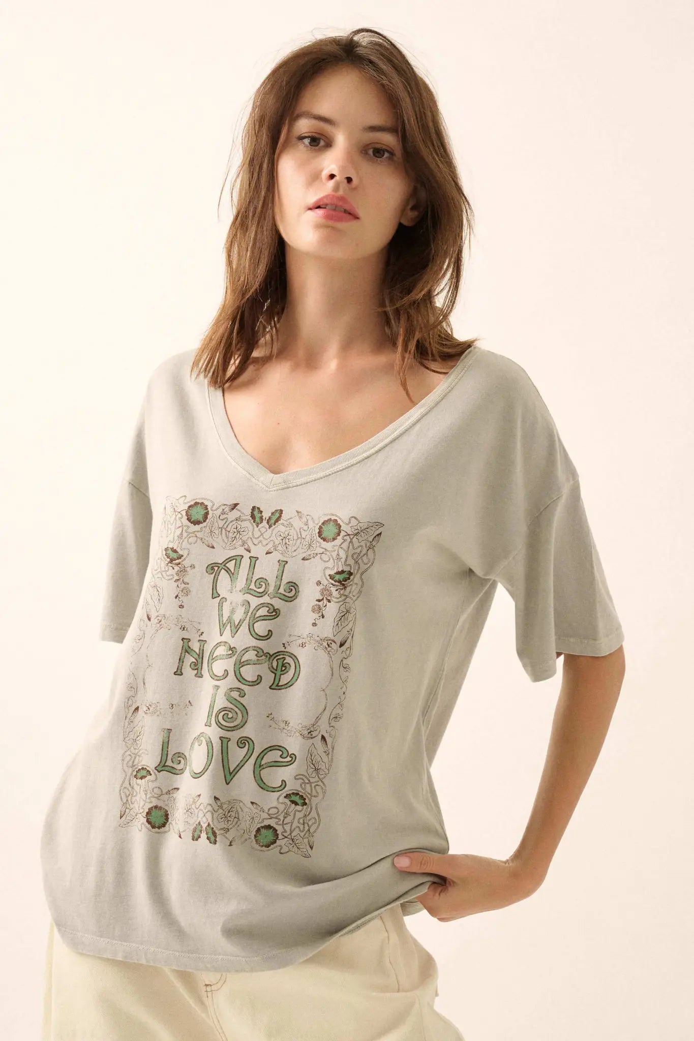 All We Need Is Love V-Neck Graphic Tee