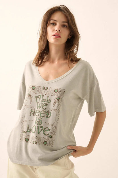 All We Need Is Love V-Neck Graphic Tee