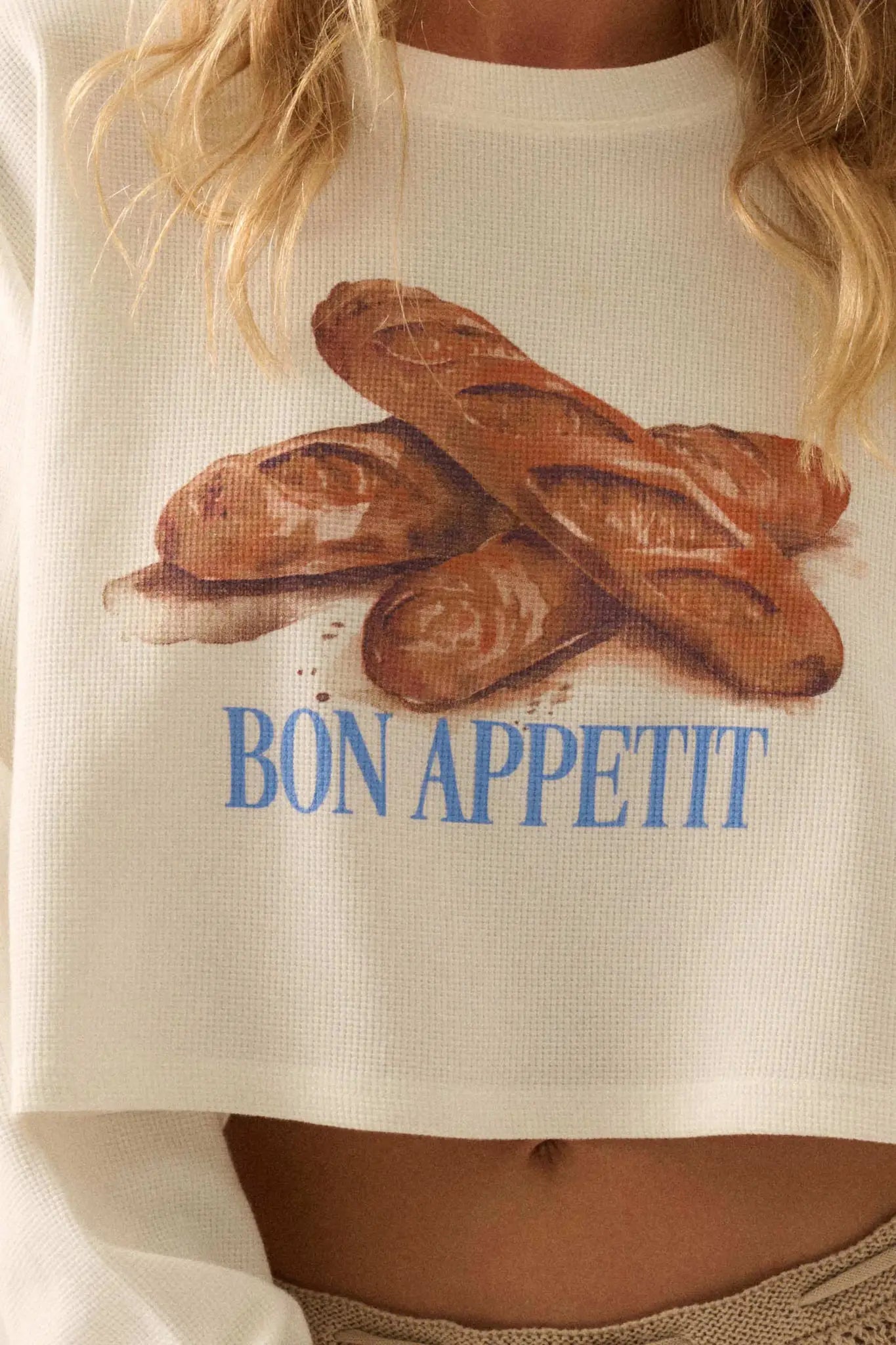 Bon Appetit Baguette Cropped Thermal Graphic Top