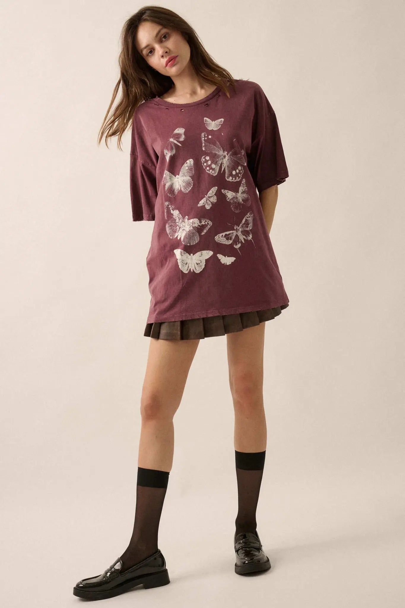 Butterfly Kisses Oversize Distressed Graphic Tee