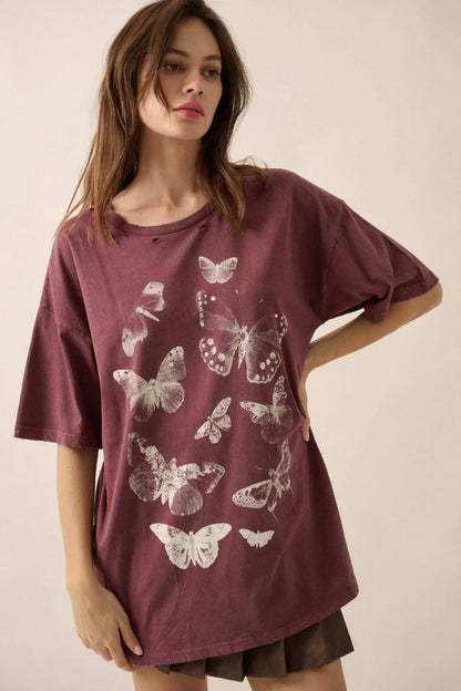 Butterfly Kisses Oversize Distressed Graphic Tee