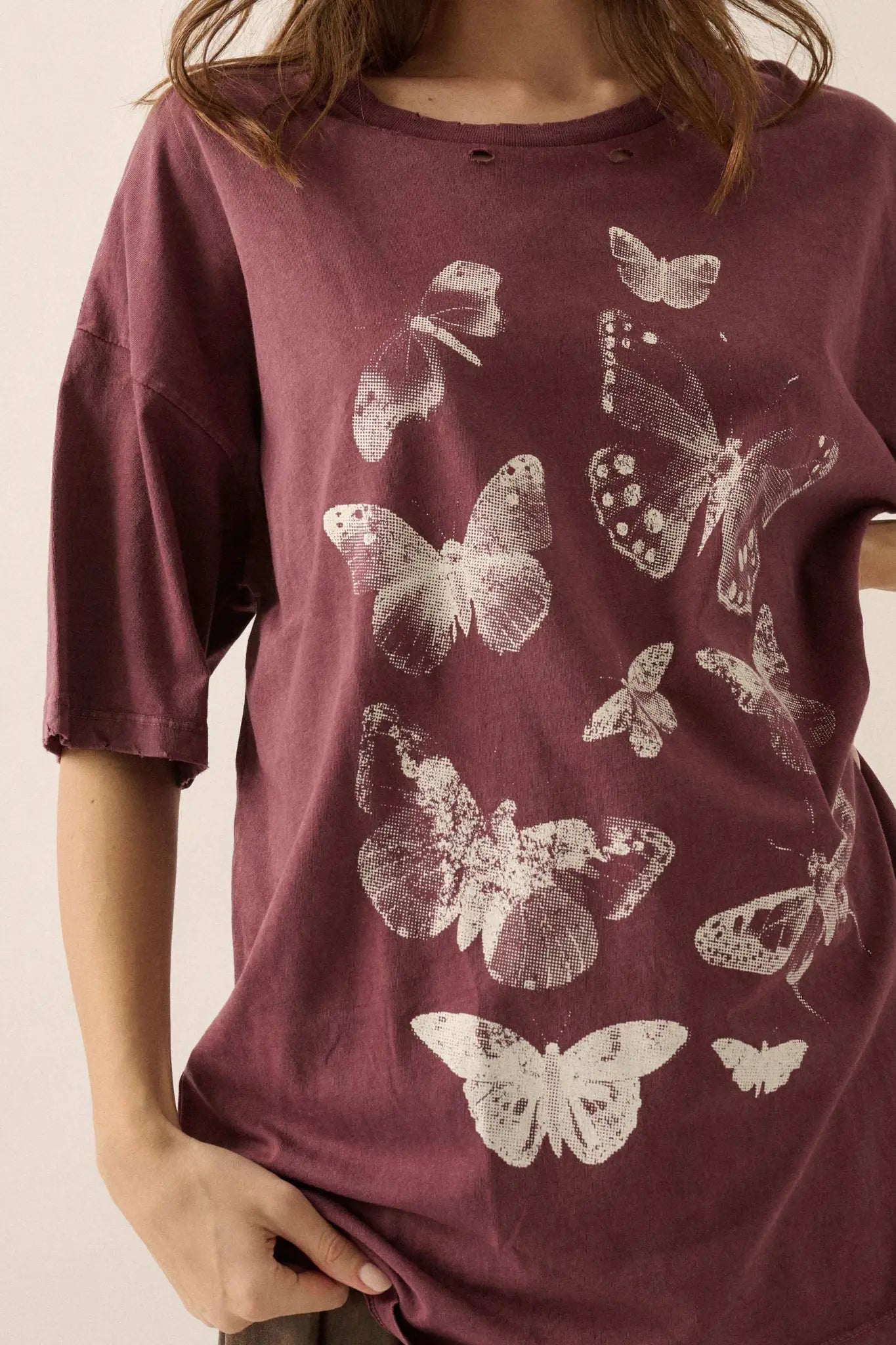 Butterfly Kisses Oversize Distressed Graphic Tee