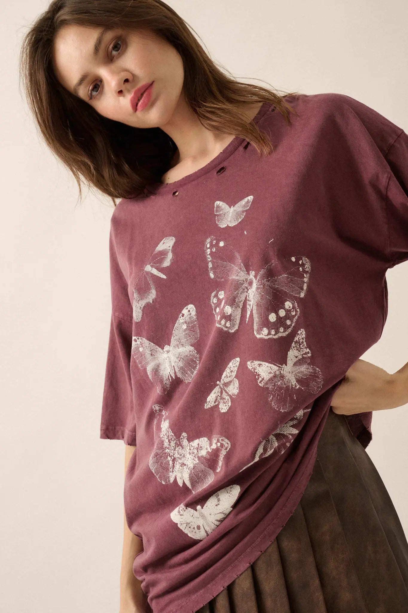 Butterfly Kisses Oversize Distressed Graphic Tee