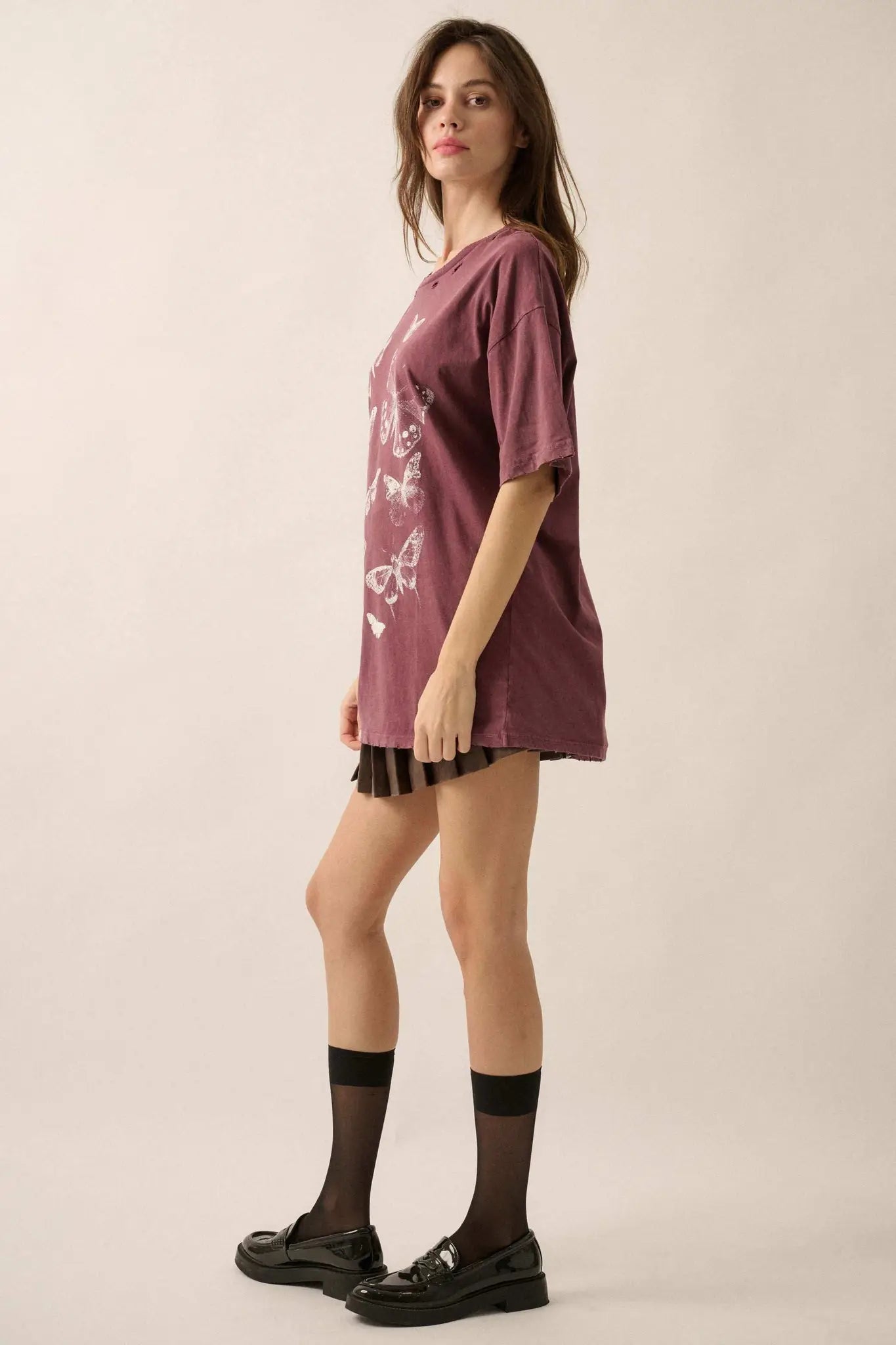 Butterfly Kisses Oversize Distressed Graphic Tee