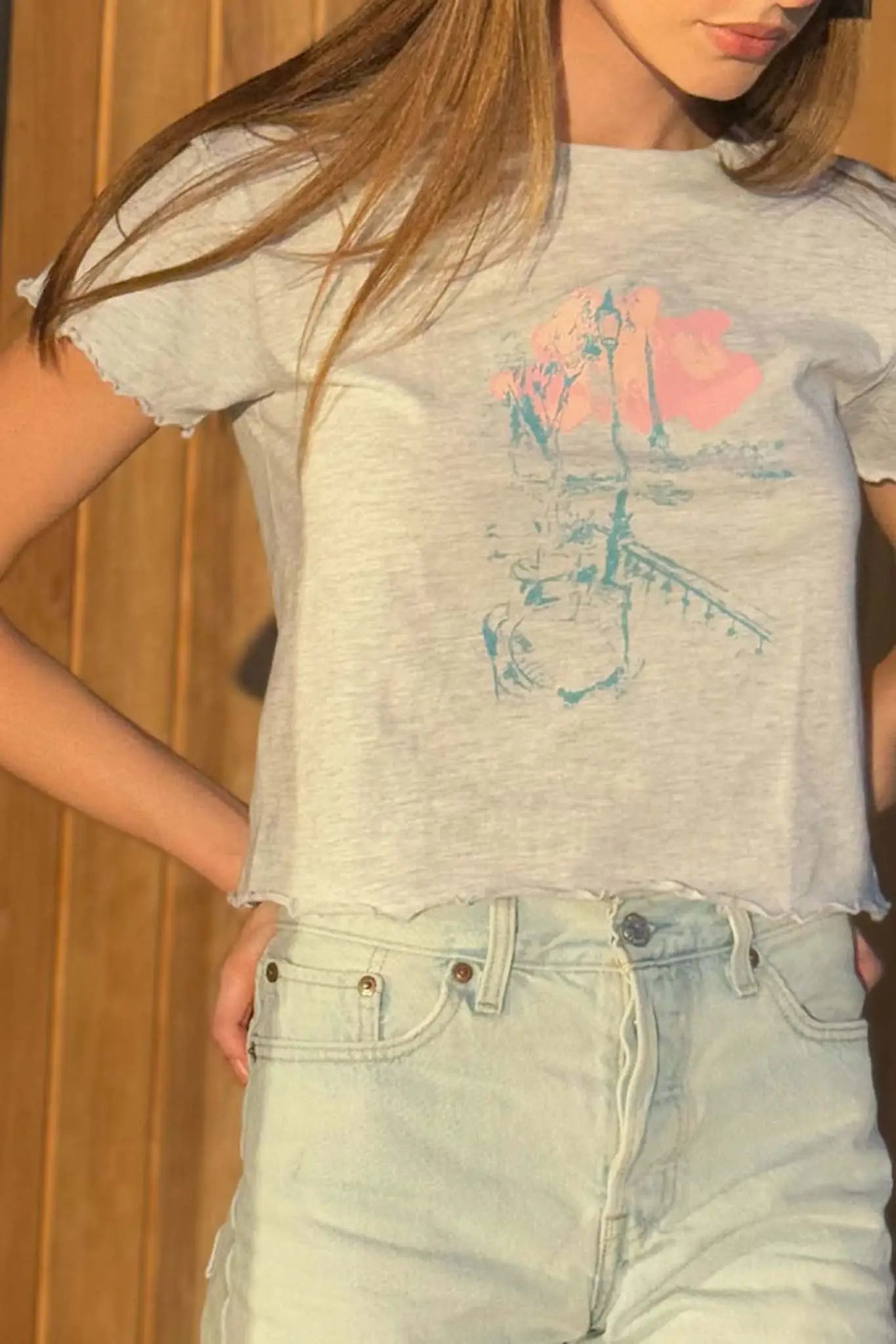 Paris Café Cropped Lettuce-Edge Graphic Baby Tee