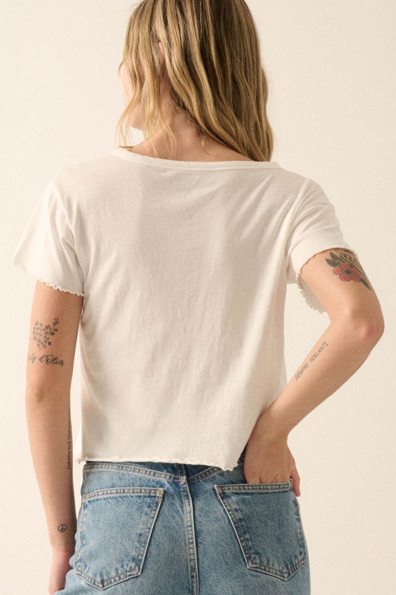 Happy Hour Cropped Lettuce-Edge Graphic Baby Tee