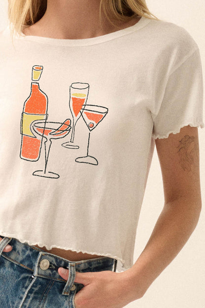Happy Hour Cropped Lettuce-Edge Graphic Baby Tee