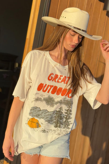 Great Outdoors Distressed Oversize Graphic Tee
