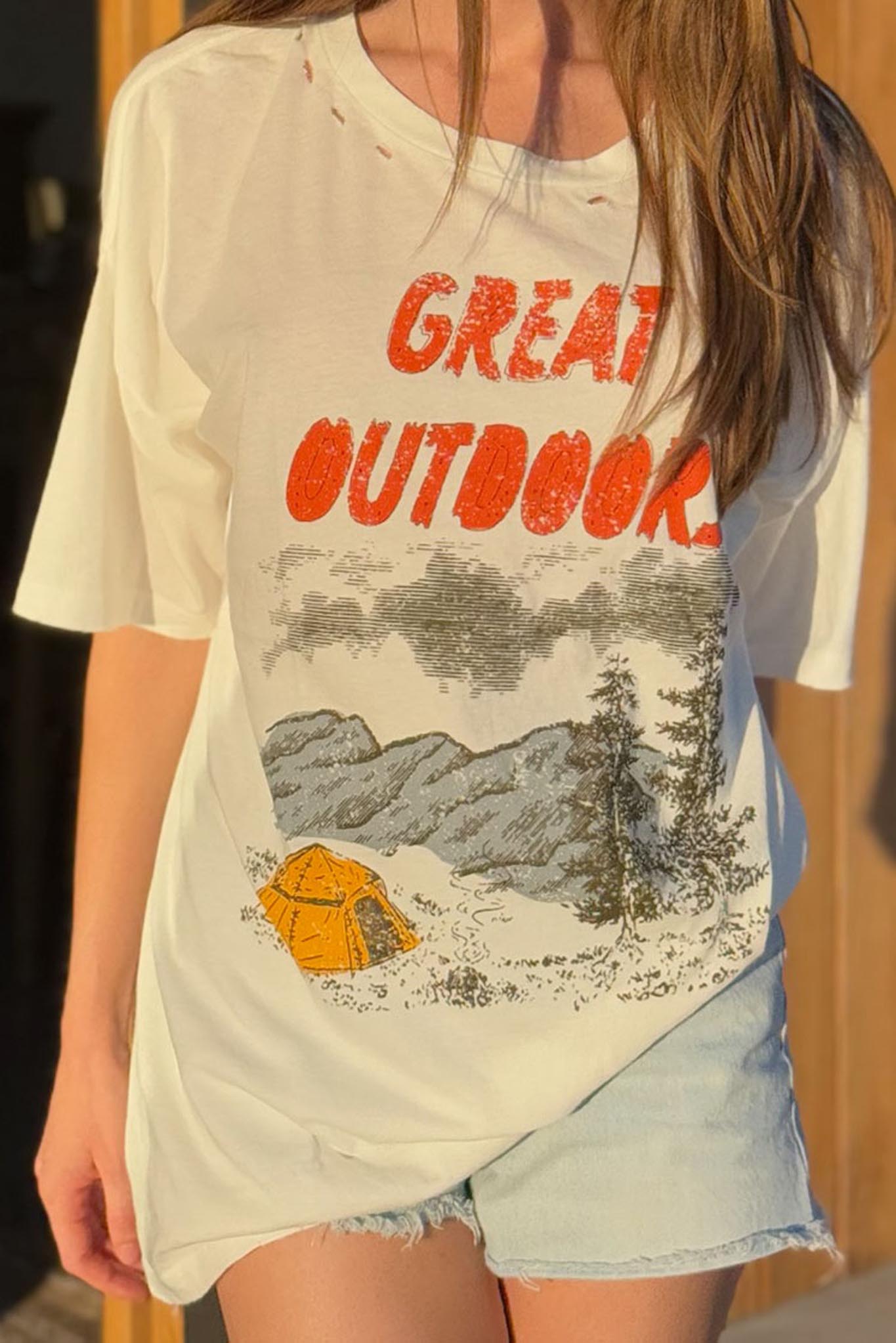 Great Outdoors Distressed Oversize Graphic Tee