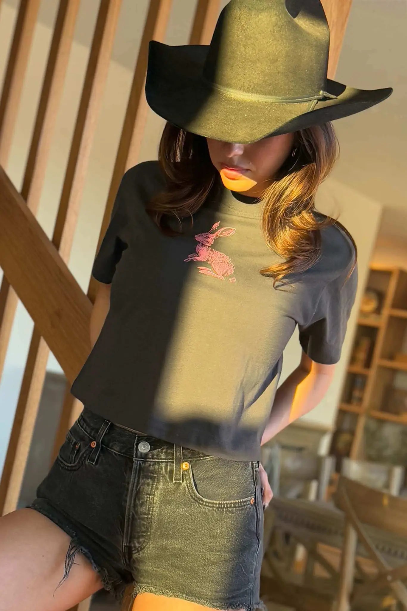 Pink Bunny Garment-Dyed Cropped Graphic Tee