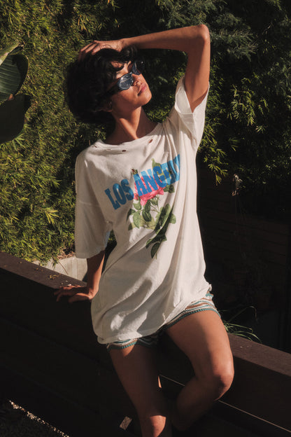 Los Angeles Rose Distressed Oversize Graphic Tee