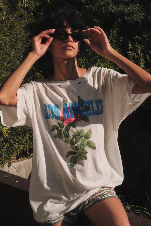 Los Angeles Rose Distressed Oversize Graphic Tee