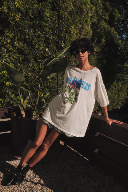Los Angeles Rose Distressed Oversize Graphic Tee
