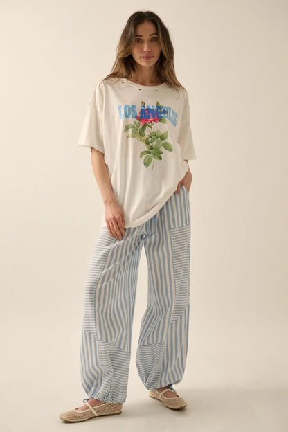 Los Angeles Rose Distressed Oversize Graphic Tee