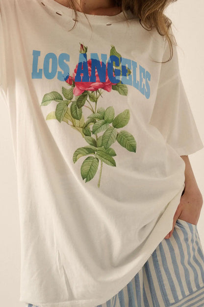 Los Angeles Rose Distressed Oversize Graphic Tee