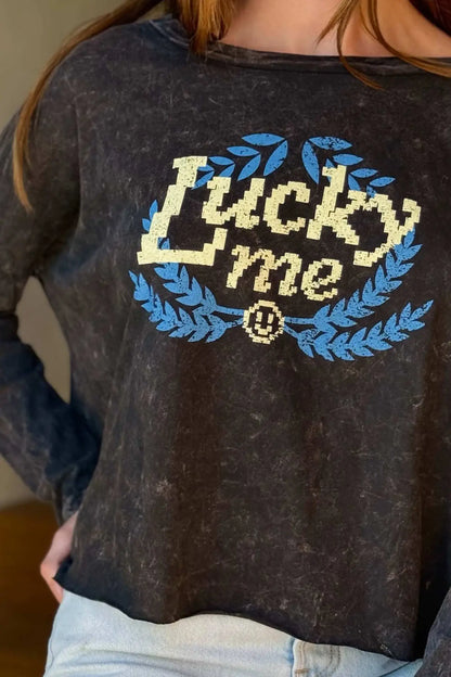 Lucky Me Cropped Long-Sleeve Graphic Tee