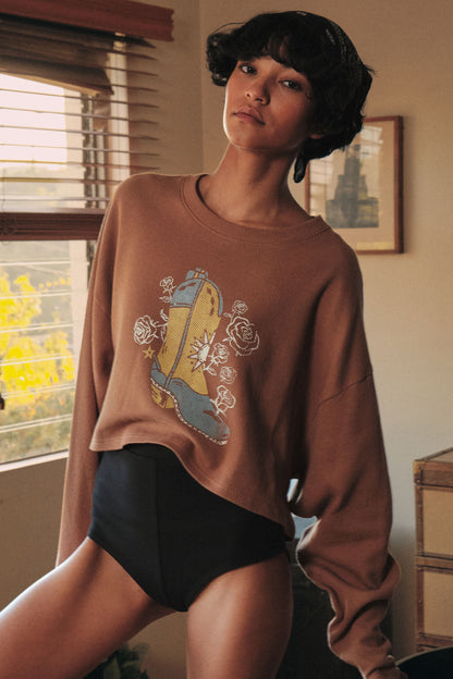 Boots and Roses Cropped Thermal Graphic Top