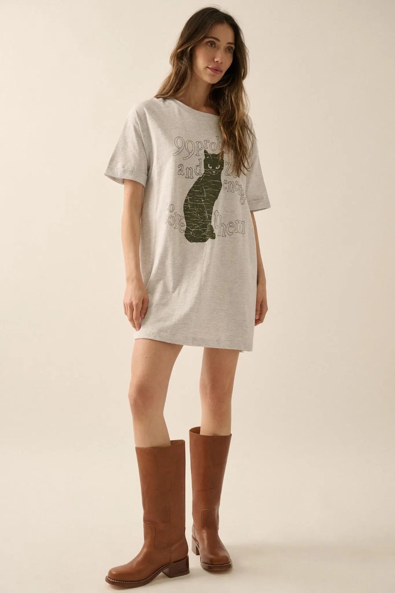 99 Problems Vintage-Print Oversize Cat Graphic Tee