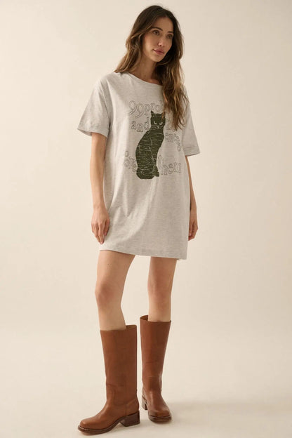 99 Problems Vintage-Print Oversize Cat Graphic Tee