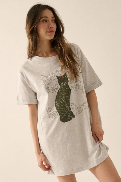 99 Problems Vintage-Print Oversize Cat Graphic Tee