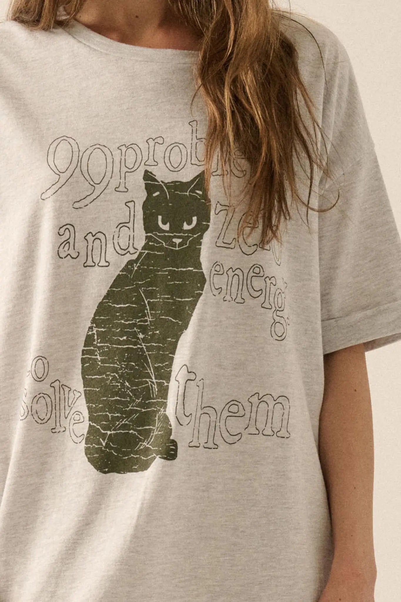 99 Problems Vintage-Print Oversize Cat Graphic Tee