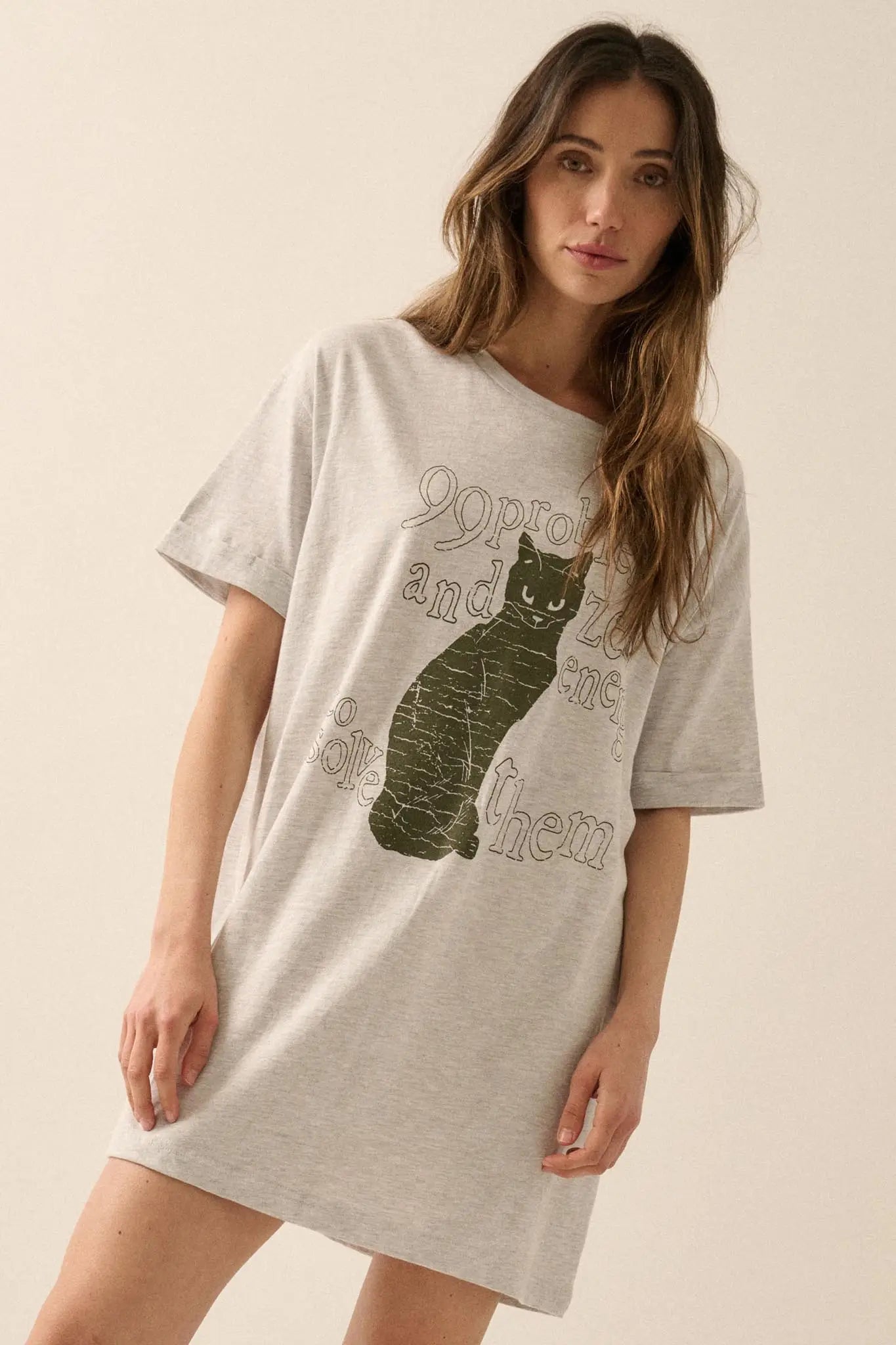 99 Problems Vintage-Print Oversize Cat Graphic Tee