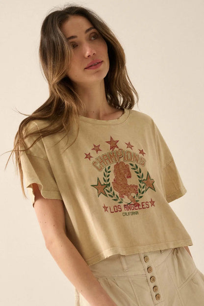 Champions LA Cropped Vintage-Wash Graphic Tee