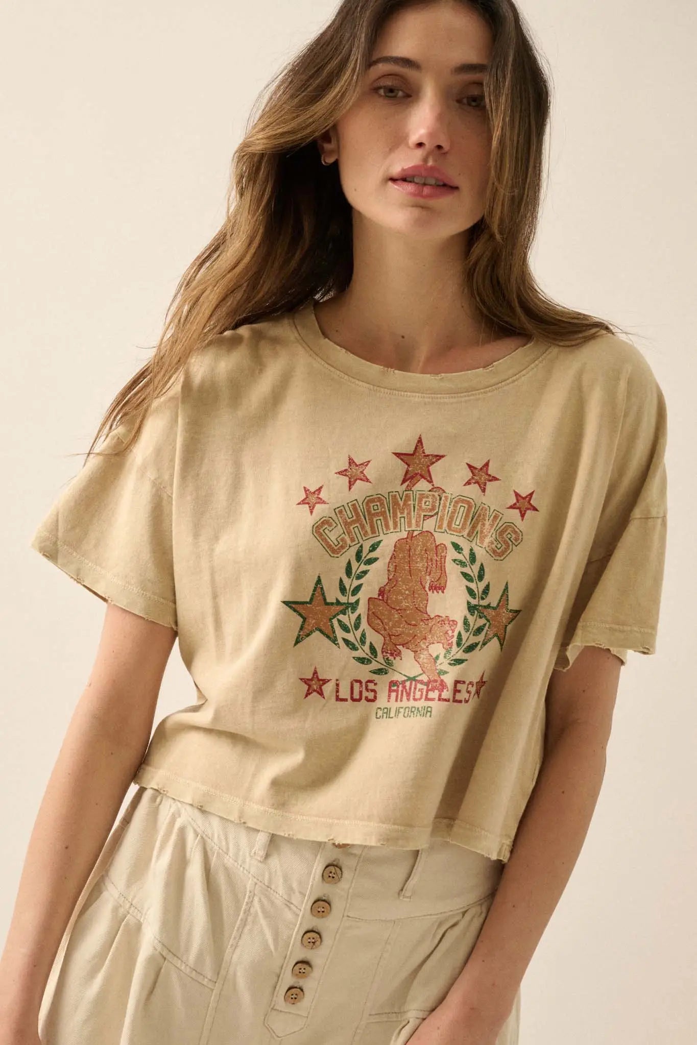 Champions LA Cropped Vintage-Wash Graphic Tee