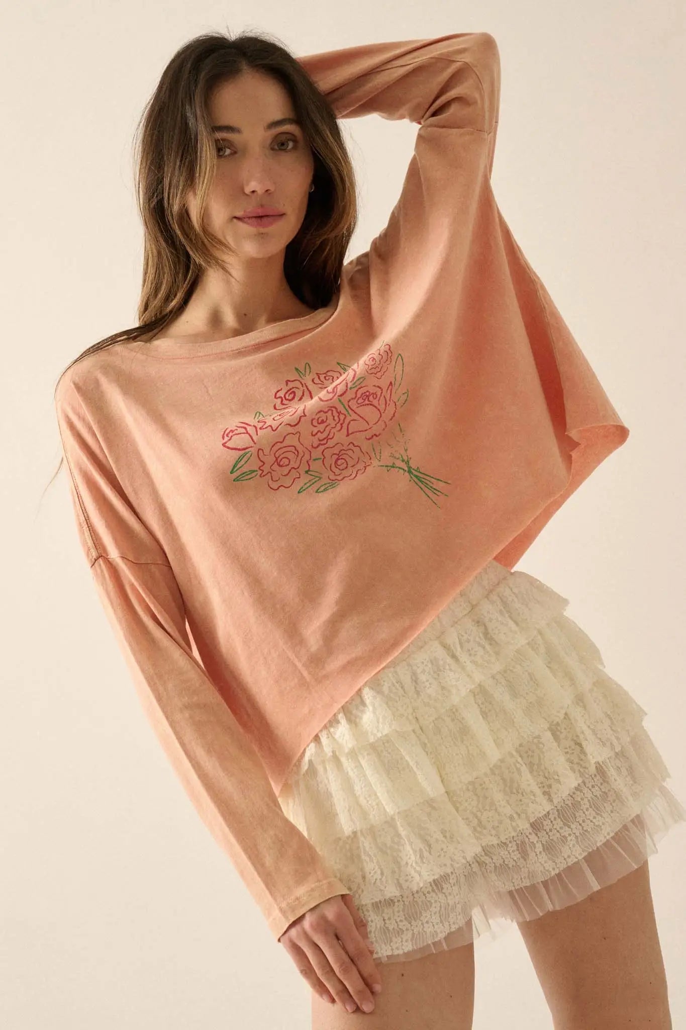Bouquet of Roses Cropped Long-Sleeve Graphic Tee