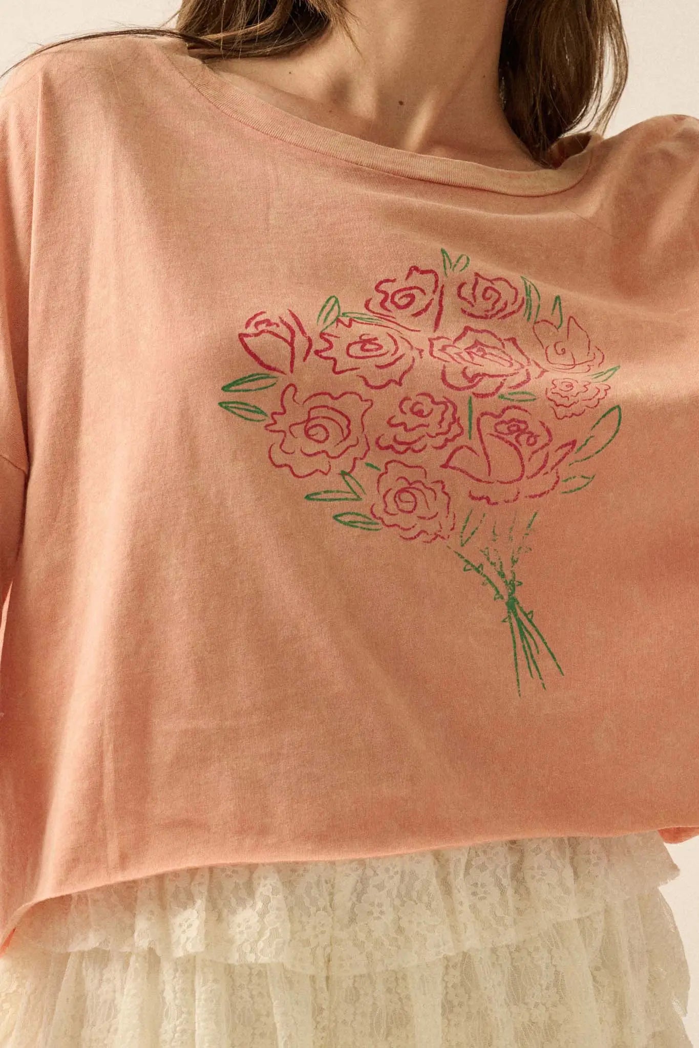 Bouquet of Roses Cropped Long-Sleeve Graphic Tee