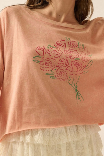 Bouquet of Roses Cropped Long-Sleeve Graphic Tee
