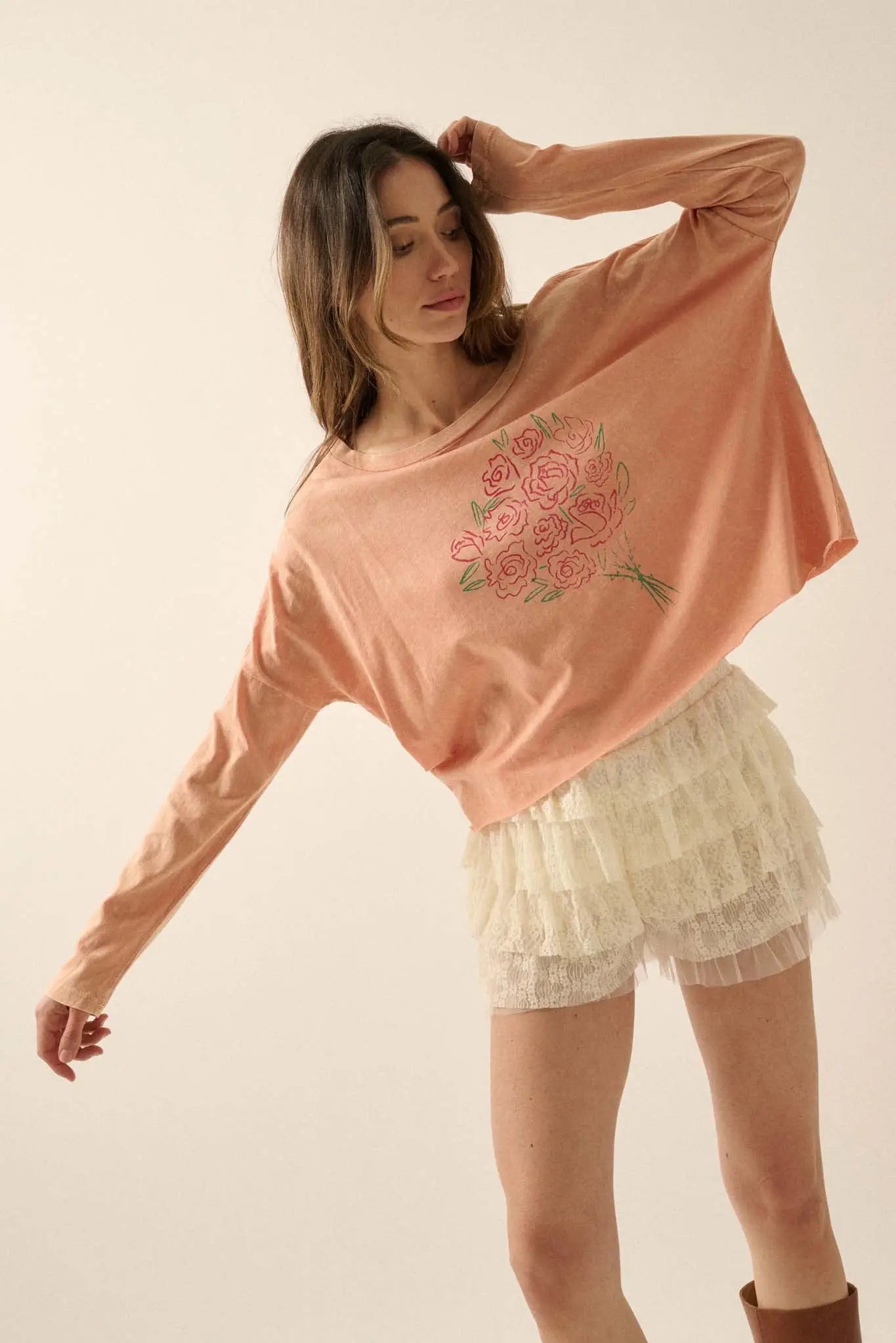 Bouquet of Roses Cropped Long-Sleeve Graphic Tee