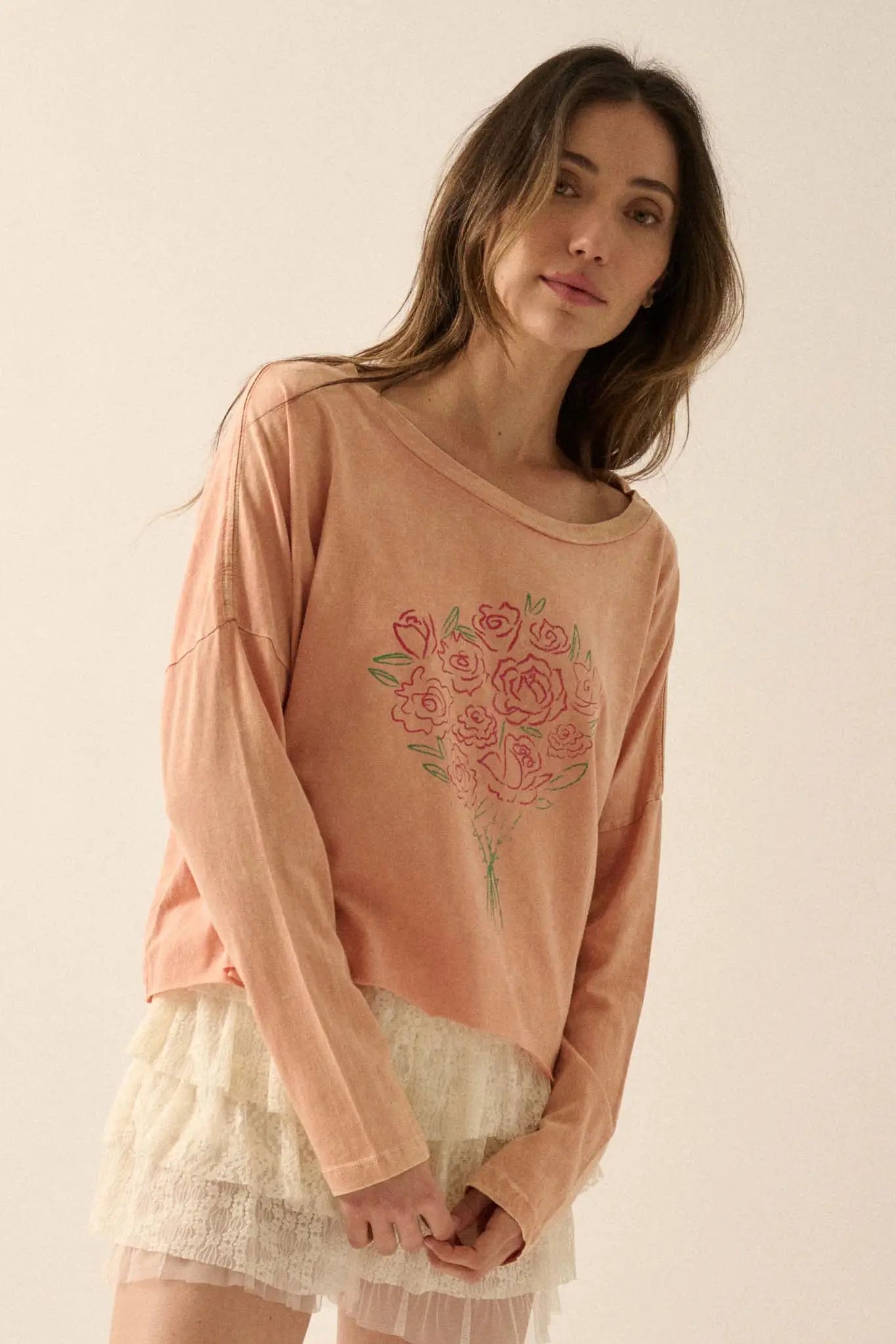 Bouquet of Roses Cropped Long-Sleeve Graphic Tee