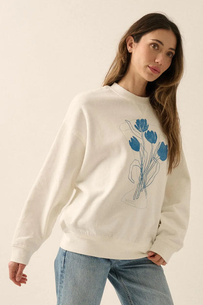 Blue Bouquet Vintage-Print Graphic Sweatshirt