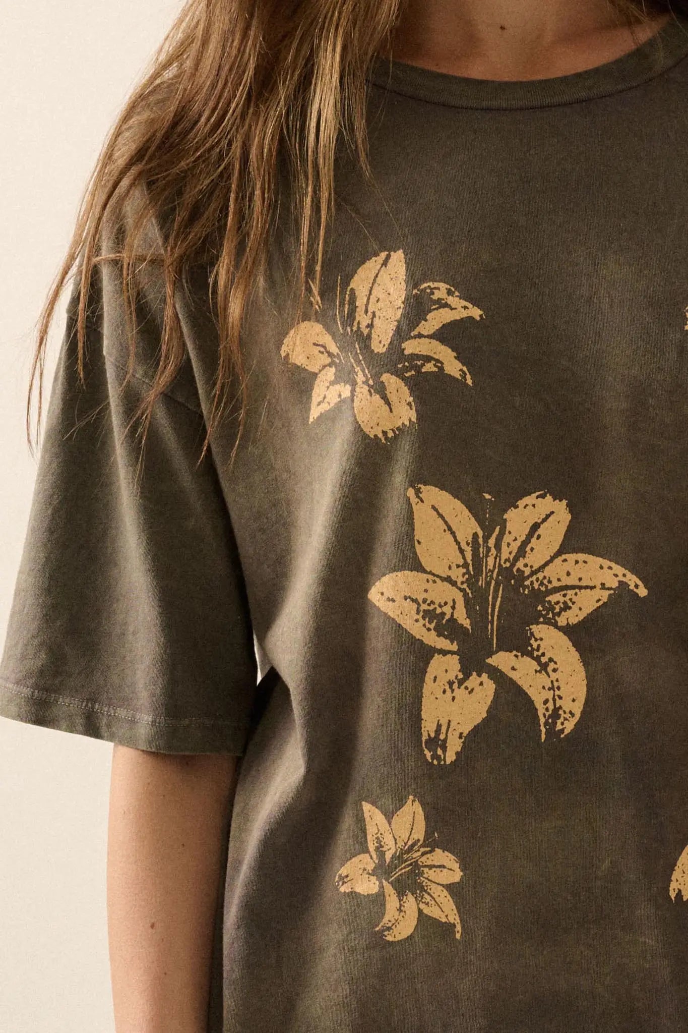 Lovely Lilies Vintage-Wash Oversize Graphic Tee