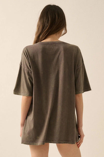 Lovely Lilies Vintage-Wash Oversize Graphic Tee