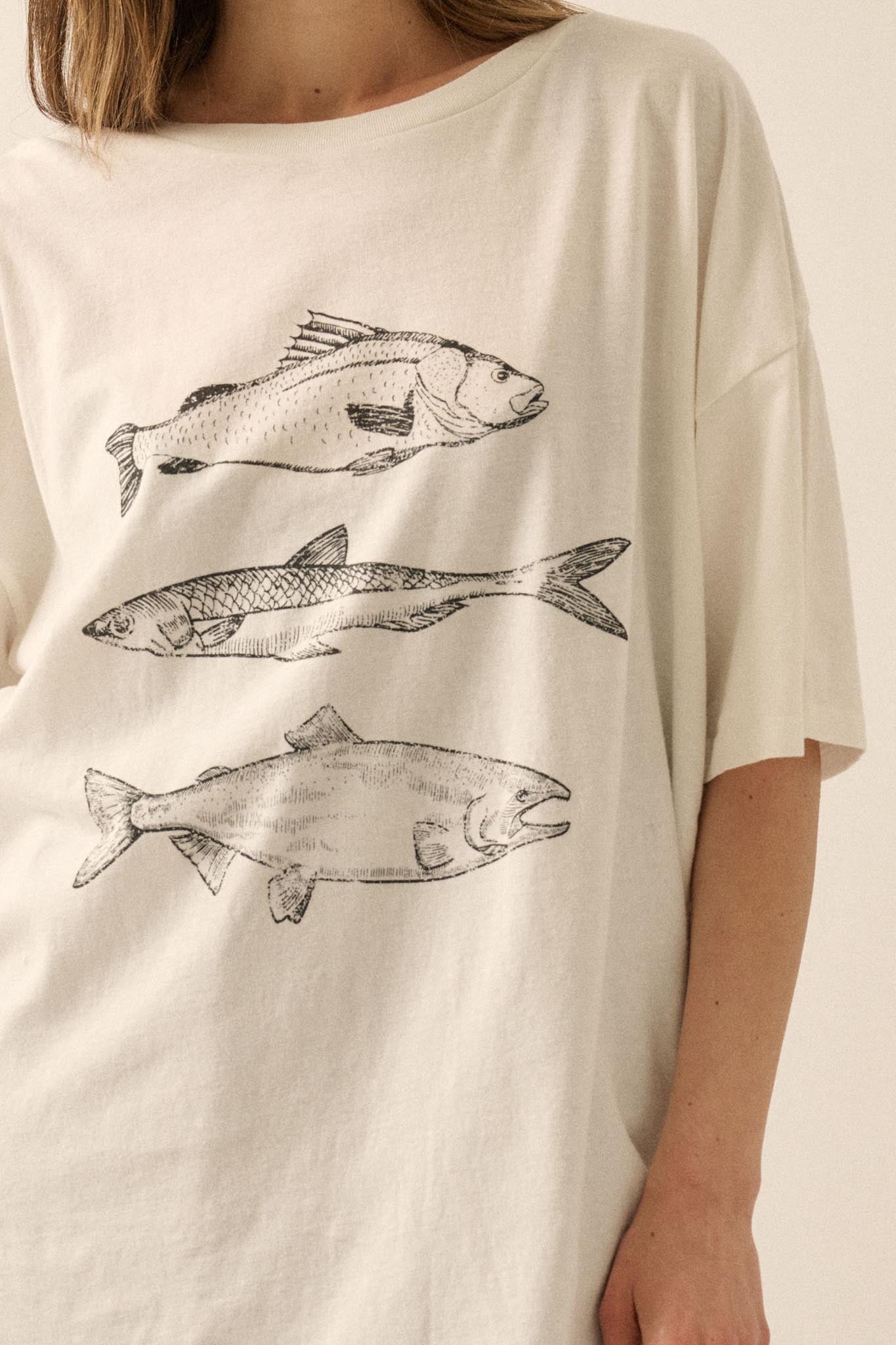 Go Fish Vintage-Print Oversize Graphic Tee