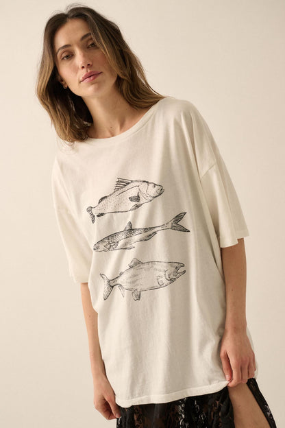 Go Fish Vintage-Print Oversize Graphic Tee