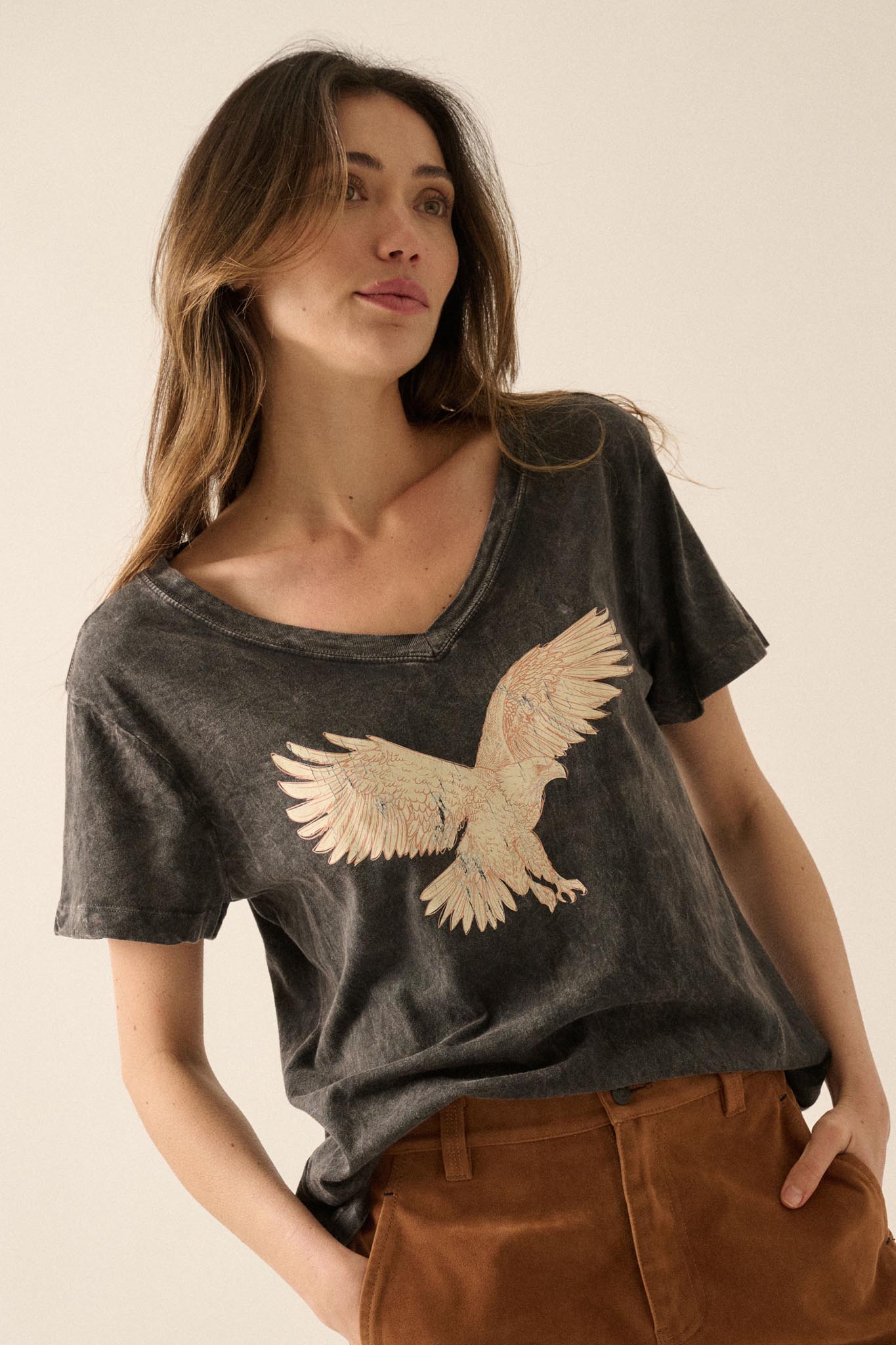 Soaring Eagle Vintage-Wash V-Neck Graphic Tee