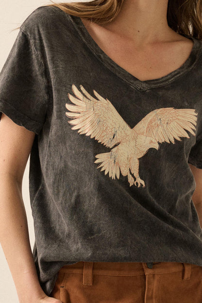 Soaring Eagle Vintage-Wash V-Neck Graphic Tee