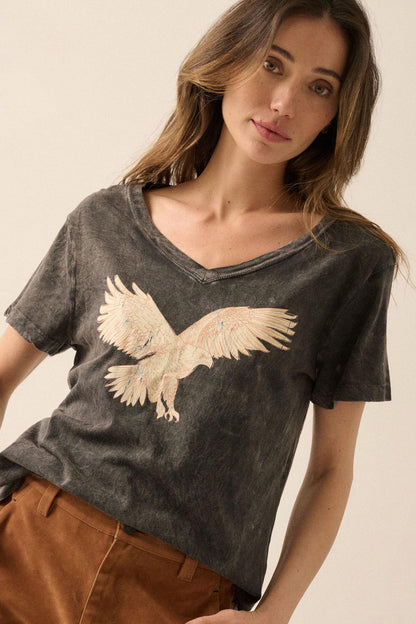 Soaring Eagle Vintage-Wash V-Neck Graphic Tee
