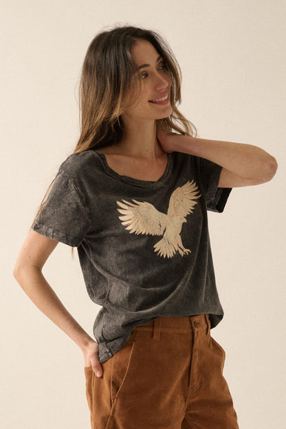 Soaring Eagle Vintage-Wash V-Neck Graphic Tee