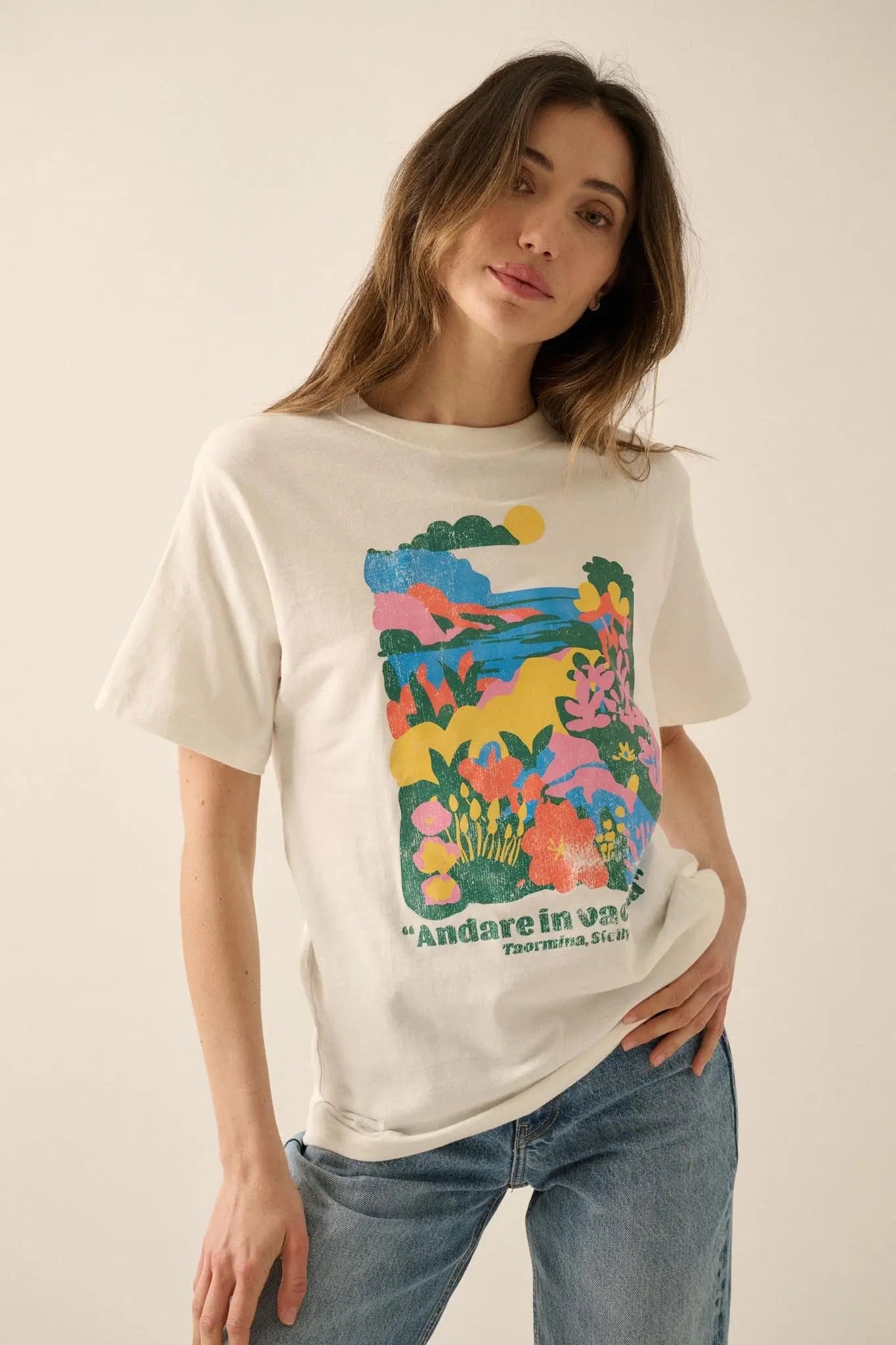 Sicilian Holiday Vintage-Print Floral Graphic Tee