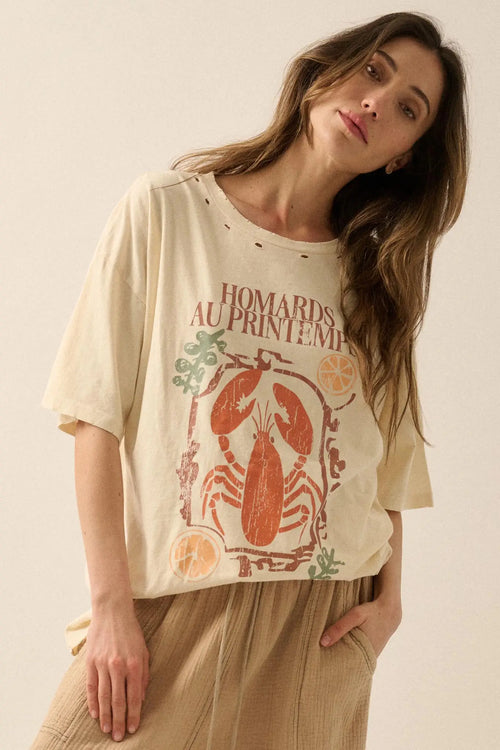 Homards Au Printemps Distressed Lobster Graphic Tee