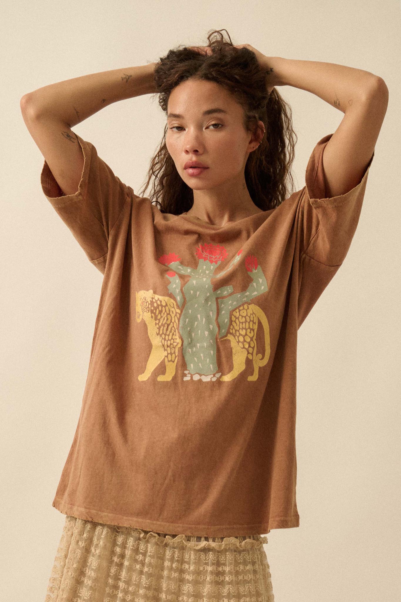 Desert Jaguar Distressed Oversize Graphic Tee