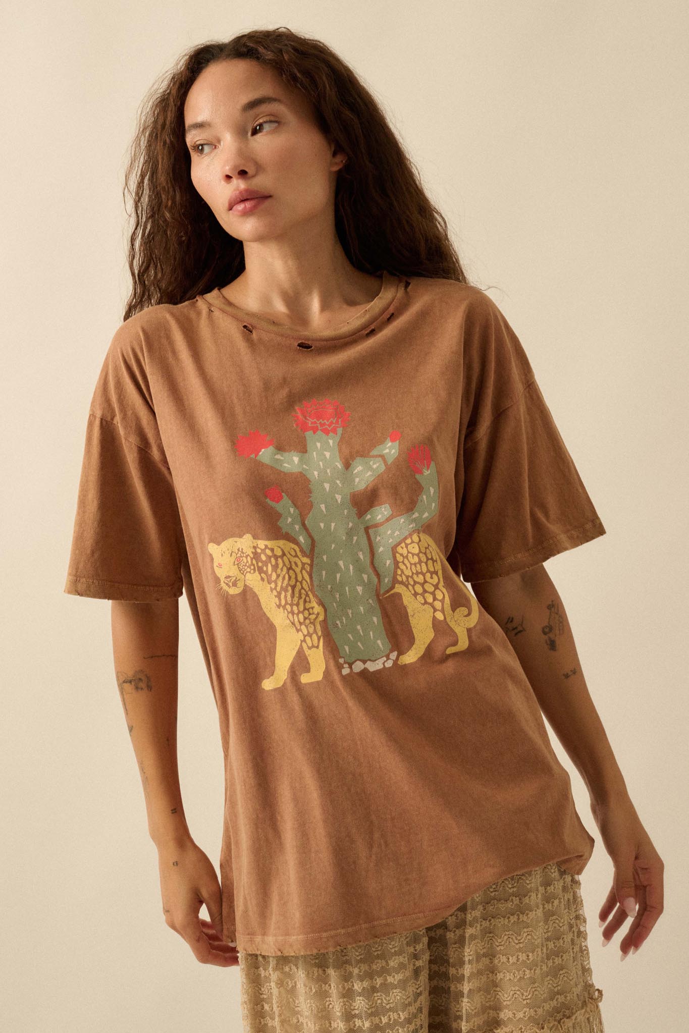 Desert Jaguar Distressed Oversize Graphic Tee