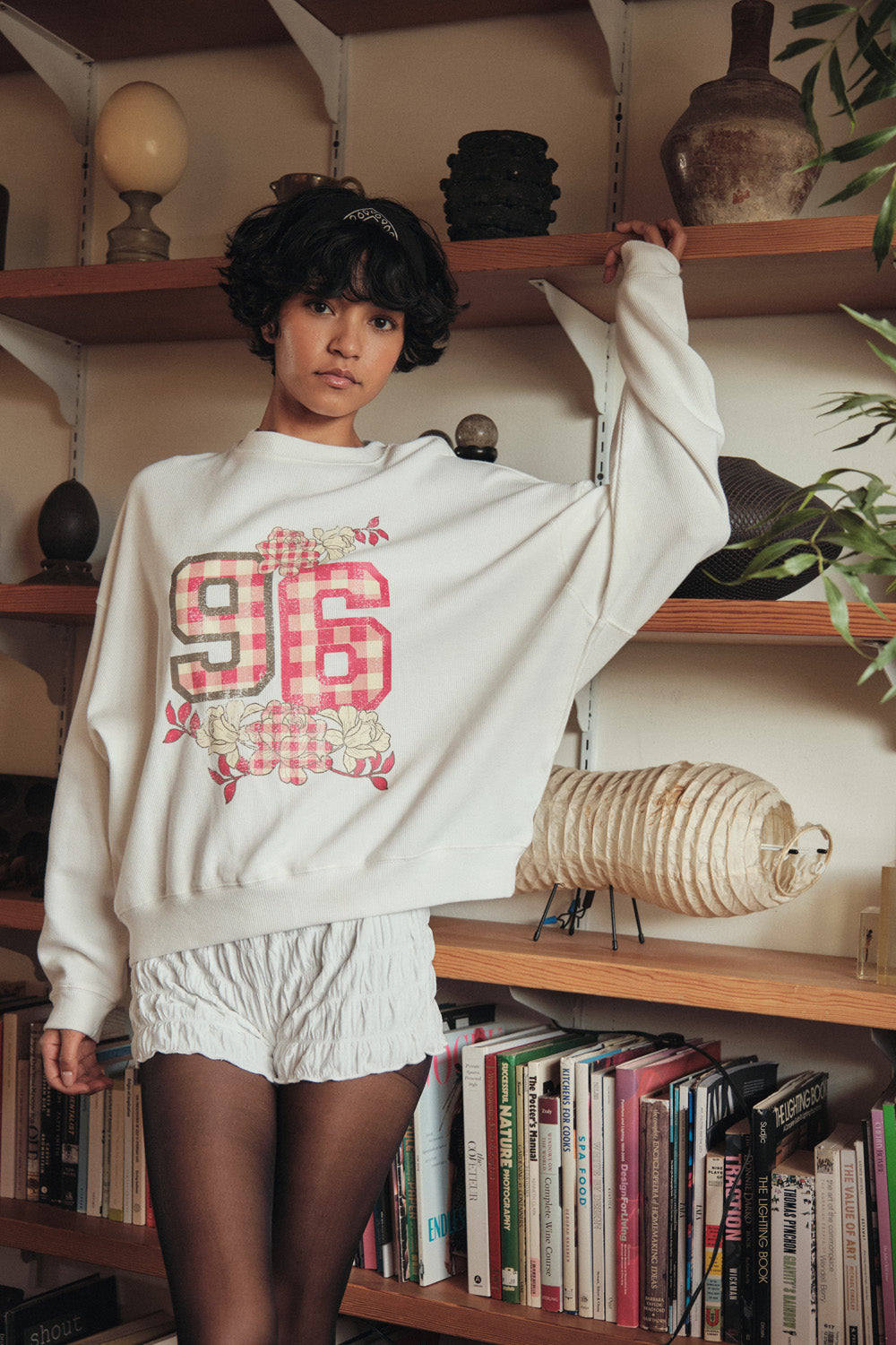 96 Vintage-Print Oversize Thermal Graphic Top
